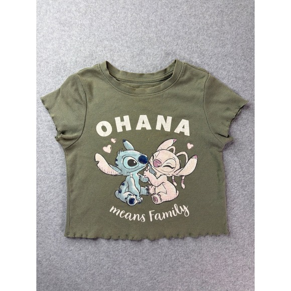 Disney Tops - Disney Stitch Angel Ohana Means Family Ribbed Crop Top Girls Medium 7-8 Green